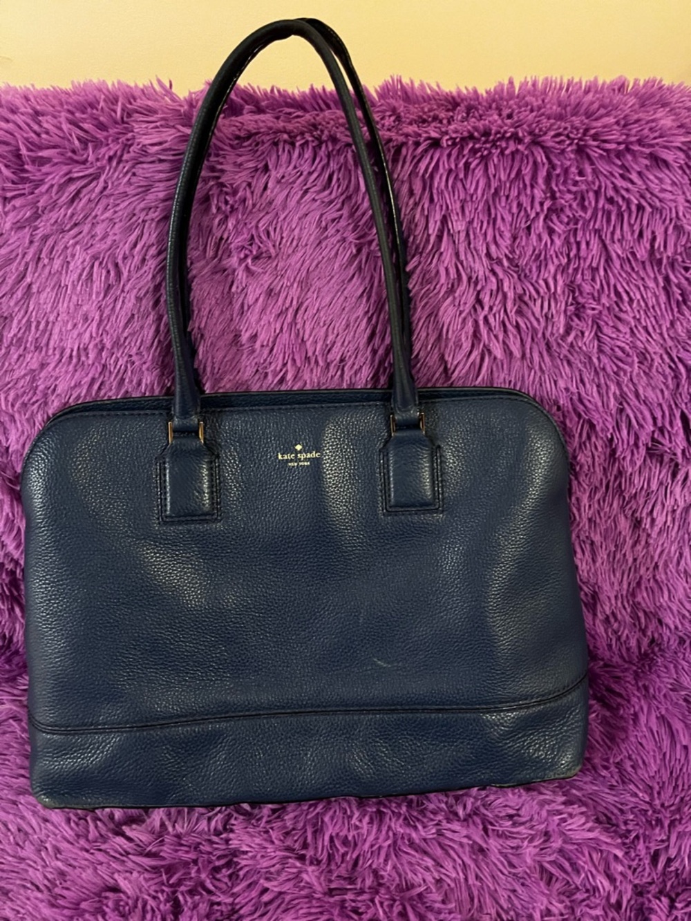 kate spade navy pebbled leather tote with gold logo - Picture 2 of 9